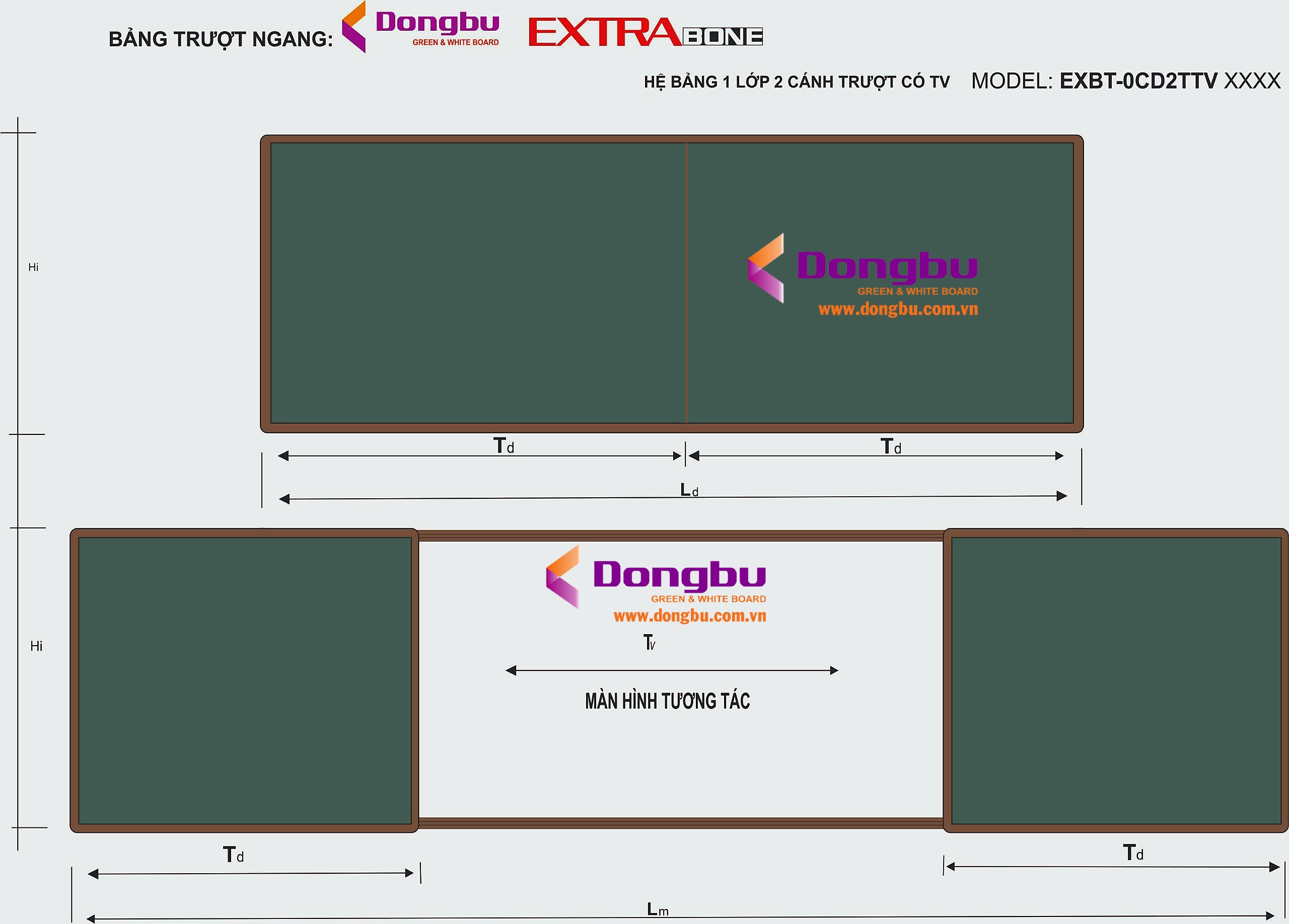 BẢNG TRƯỢT DONGBU EXTRABONE 1 LỚP 2 CÁNH TRƯỢT CÓ TV